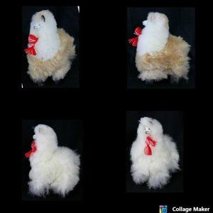 Peru 8" Llama Real Fur Figurine White Brown Plush Stuffed Animal Toy Peruvian